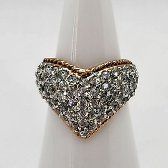 Vintage BAC Gold Tone & Silver Tone Crystal V Ring (6) - Picture 1 of 7